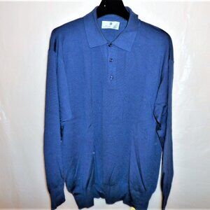 BALLANTYNE SWEATER  POLO MERINO 2000 PURE WOOL NEW WITH TAG COLOR INDIGO